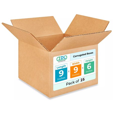 IDL PACKAGING 9L x 9W x 6H Corrugated Boxes for Shipping or Moving, Heavy Duty, 25PK B-996-25